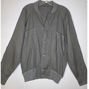 Luciano Barbera Gray Linen Jacket front zip collar chest pockets Size 50 US Med